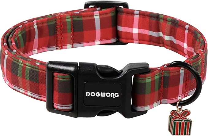 DOGWONG Christmas Plaid Dog Collar, Cute Adjustable Red Collar for Boy and Girl Dogs, Dog Collar with Strong Plastic Buckle for Small Medium Large Dogs,XS