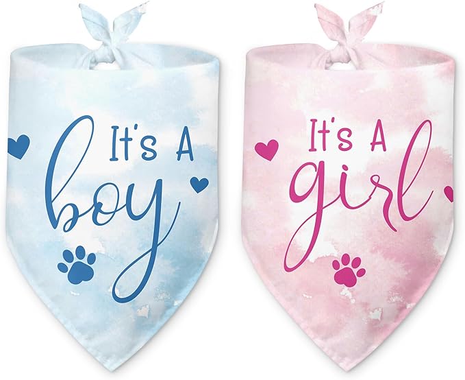 2 Packs It's a Boy and It's a Girl Gender Reveal Dog Bandana Baby Announcement Pet Triangle Scarf Accessories Pink and Blue Dog Bandana for Small Medium Large Dogs Cats