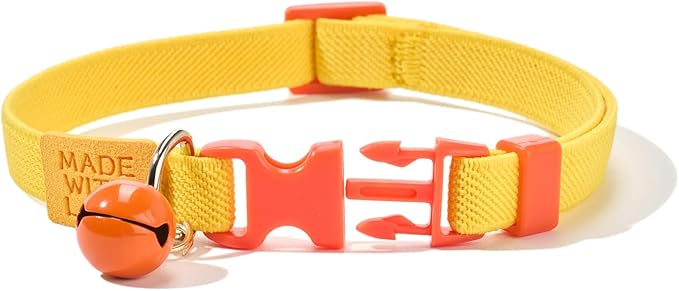 Elastic Cat Collar 2 Pack of Safety Quick Release Cat Collars with Bell Anti-Suffocation Kitten Puppy Collars(Yellow+Hot Pink)