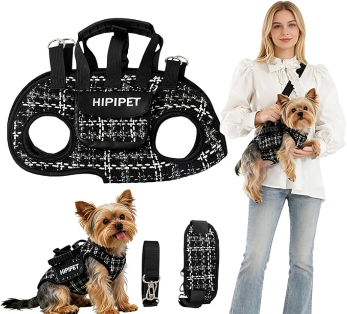 Dog Lift Harness Dog Carrier Adjustable Breathable Vest Straps for Small Medium Pet Treat Bag Fashion Outdoor Hiking (Black XL 19-25lb)