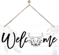 Welcome Sign for Front Door, Welcome Decor Wooden Hanging Sign, Unique Western and Bohemian style Wall Hanging Decor, Funny Wooden Outdoor Front Door Decoration 13.8X6.9 inches