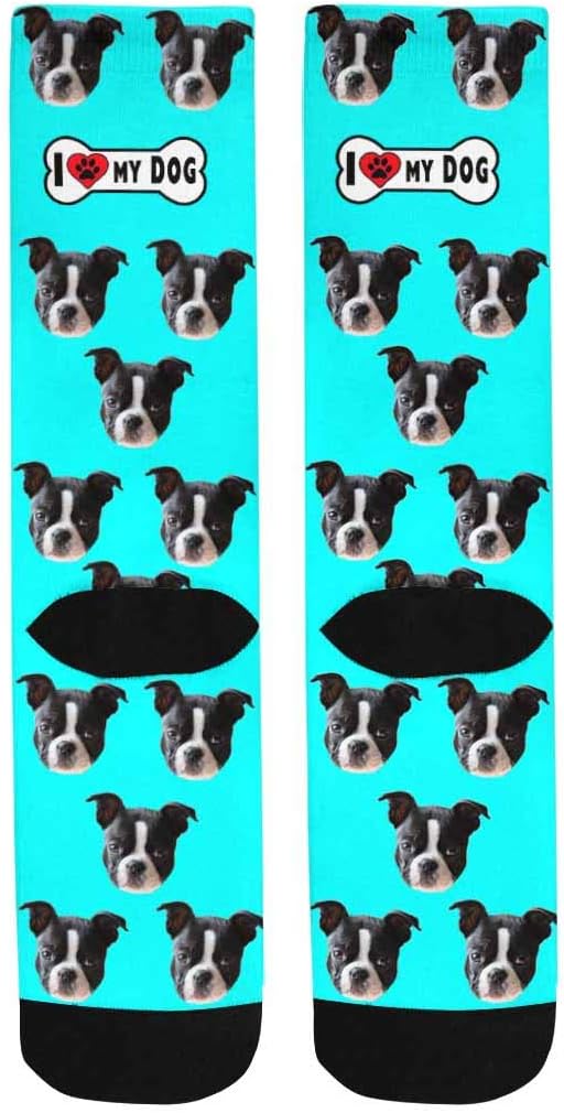 Custom Face Socks, Personalized Dog Lover Pet Photo Picture on Socks Unisex Athletic Crew Socks for Men Women
