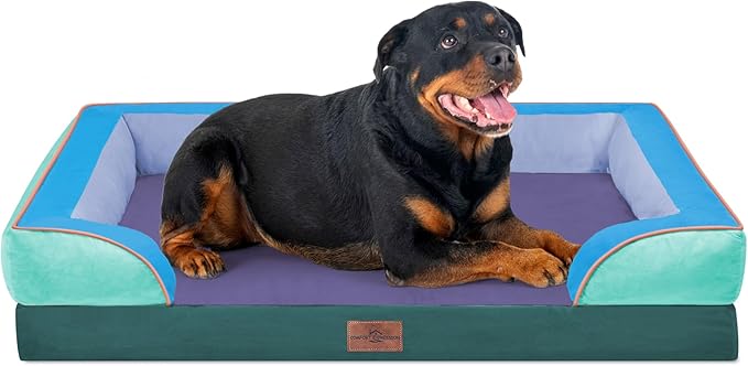 Comfort Expression Orthopedic Dog Bed for Extra Large Dogs 45x35 Inch, Waterproof Egg Crate Foam XL Pet Bed with Removable Bolsters, Dog Couch with Washable Cover & Non-Slip Bottom, Violet Tide