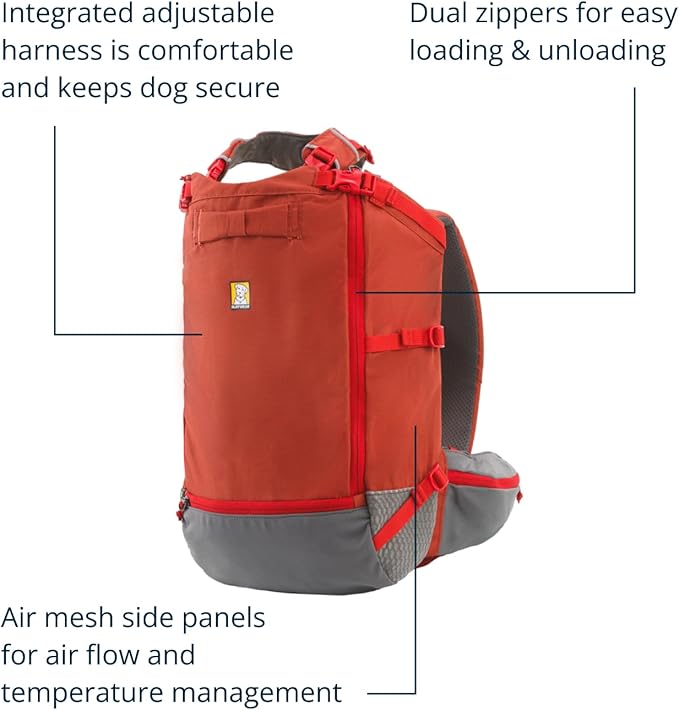 Ruffwear, Hitch Hiker Dog Backpack Carrier, Hands-Free Dog Carrier Backpack with Breathable Mesh, EVA Foam Padding, Durable Polyester, Lightweight Design for Small Dogs, Red Clay, Small