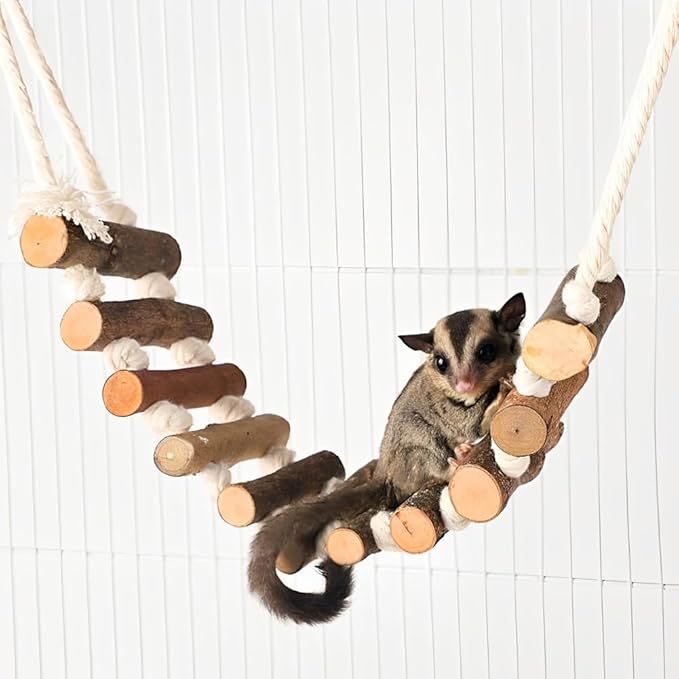 Joyzan Rope Ladder Bird Toy, Wood Stairs Climbing Activity Attachment Natural Wooden Step Swing Hanging Chewing Pet Bridge Cage Birdcage Lovebirds Rodent Parakeet Parrot Cockatiel Gecko Hermit Crab