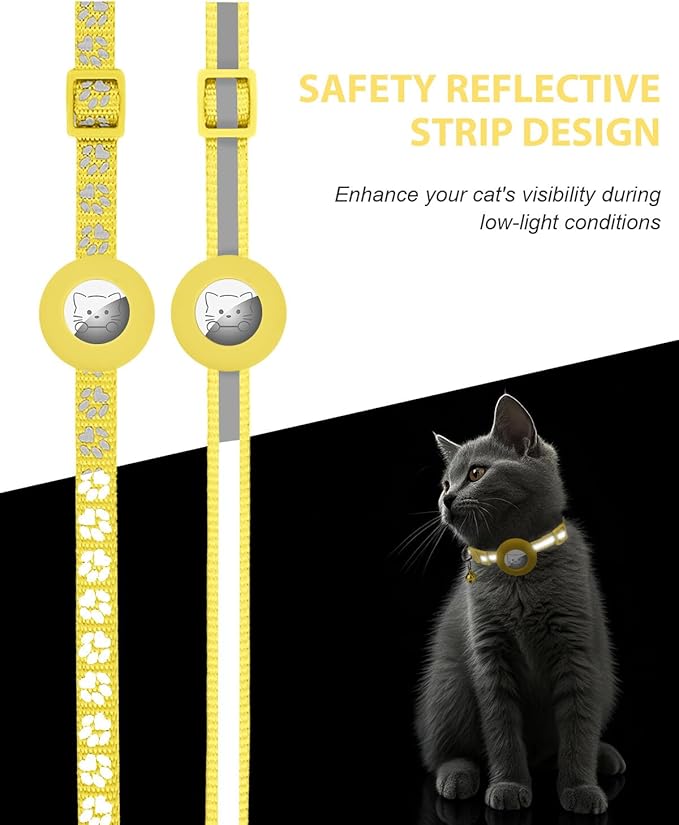 Joytale AirTag Cat Collar 2 Pack with Breakaway Safety Buckle, Reflective Cats Collar with AirTag Holder, Adjustable 7.5-12.5 Inch, Anti-Fraying Lightweight for Girl Boy Kitten, Yellow
