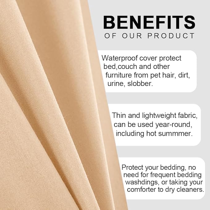 DUJUIKE Waterproof Bed Cover for Dog and Cats,Pet Hair Resistant Bed Sheet Cover, Protective Bed Liner Cover with 100% Waterproof Breathable Thin Fabric (Apricot Yellow, Super King 90 * 118 inch)