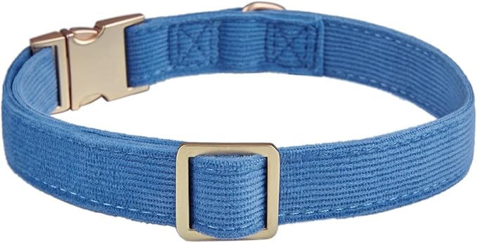 Soft Cotton Dog Collar with Metal Buckle Adjustable Heavy Duty Comfy Corduroy Collars for Small Medium Large Dogs,Blue,Small