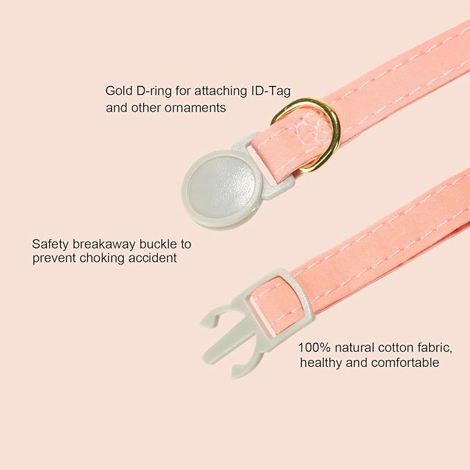 Bunny Ear Cat Collar with Bell and Bow Tie, Breakaway Cute Bowtie Kitten Collars(Coral Orange)