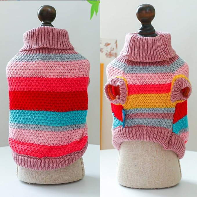 Rainbow Puppy Sweater for Small Dog Pullover Knitted Dog Sweatshirt Cable Cat Knitwear Warm Pet Clothes for Kitten Chihuahua Yorkie Toy Poodle (Rainbow, Small)