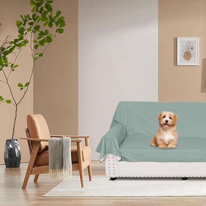 DUJUIKE Waterproof Bed Cover for Dog and Cats,Pet Hair Resistant Bed Sheet Cover, Protective Bed Liner Cover with 100% Waterproof Breathable Thin Fabric (Green, King 98 * 90 inch)