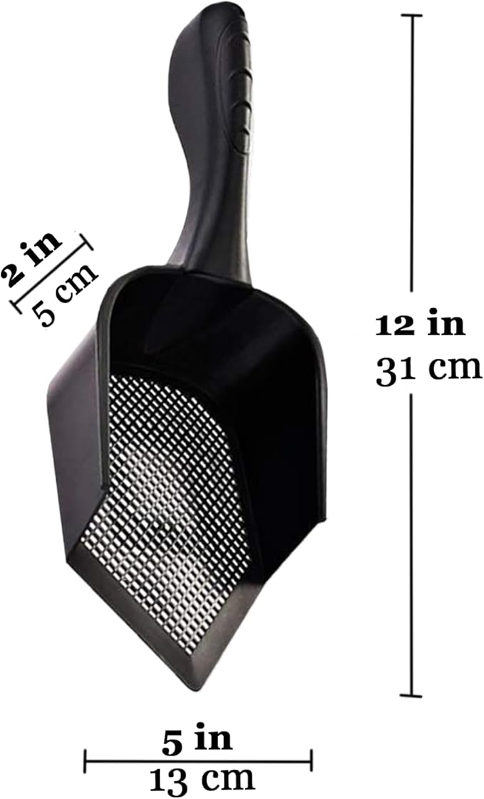 SunGrow Reptile Litter Scoop, Pointed Edge for Terrariums, Right-Angled Deep Shovel for Reptiles & Cats, Durable Plastic, Black, 1 Pack