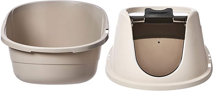 Amazon Basics No-Mess Hooded Enclosed Cat Litter Box with Odor Control and Swinging Door, Large, 24" x 18" x 17", Multicolor