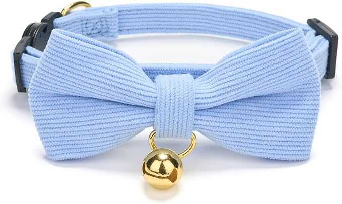 Cotton Breakaway Cat Collar with Bow Tie and Bell, Adjustable Cute Soft Corduroy Kitten Collars for Girl and Boy Cats