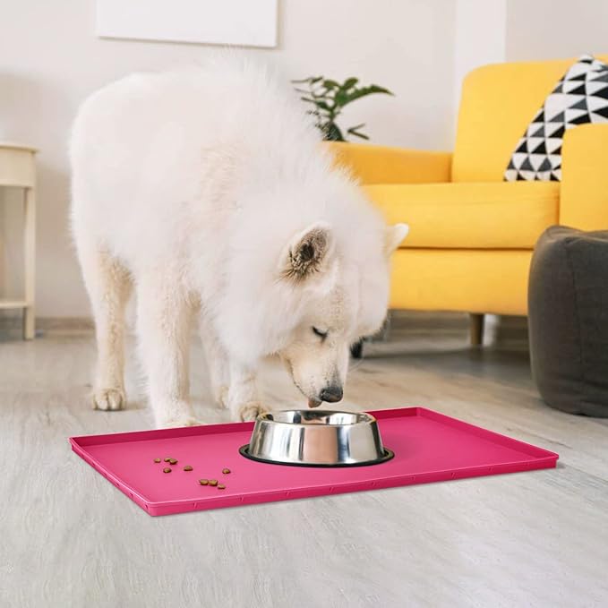 Dog Food Mat,Silicone Waterproof Food Tray,Non Slip Pet Bowl Mats Placemat,1" Raised Edge,Suitable for Most Small and Medium Sized Pets,32" x 24"