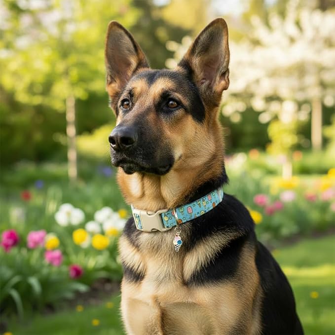 Small Dog Collar, Cute Dog Collar with Ice Cream Print and Charm for Girls Boys Dogs, Adjustable Blue Pet Collar for Small Dogs, Spring Summer Design Collar, S