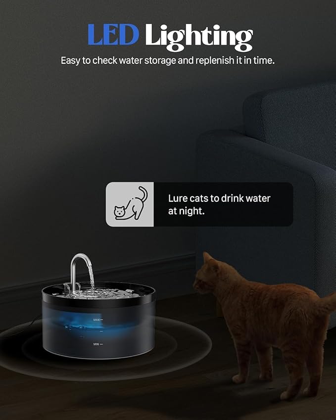 Cat Water Fountain Pet Fountain: Cat Water Dispenser - 108oz/3.2L Automatic Pet Drinking Waterer Bowls Indoor - Quiet Dog Dispenser - Black Faucet Dog Bowl - Easy Cleaning