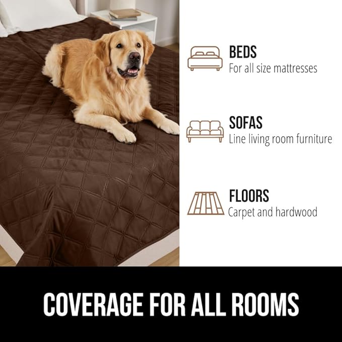 GORILLA GRIP Waterproof Bed Cover for Dogs, 102x82, Gripped Slip Resistant Backing, Leak Proof Washable Dog Blanket Covers Sofa, Couch, Sectional, Crate, Car, RV Seats, Pet Puppy Essentials, Brown