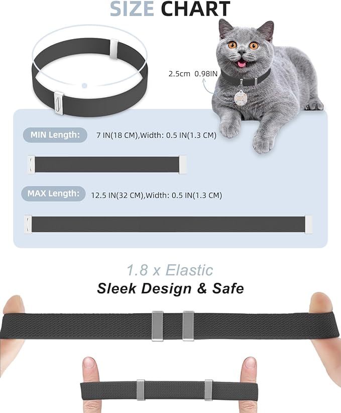 Cat Collar with Bell, Stretch Elastic Quick Release, Non Breakaway Lightweight Kitten Collar for Girl Boy Cats, Pet Supplies,Gifts,Accessories, Black