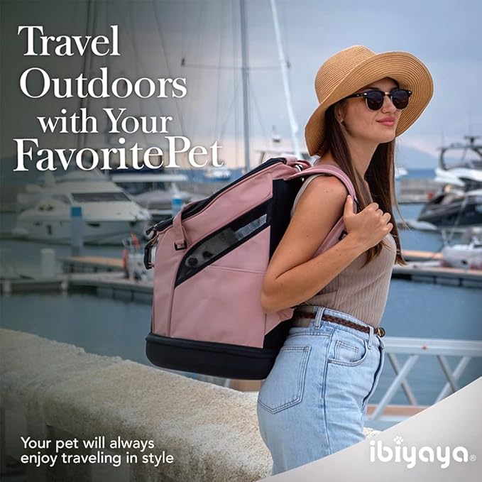 ibiyaya - Airline Approved Pet Carrier for Small to Medium Dogs and Cats - Dog Backpack Carrier, Breathable Mesh Material with Magnetic Buttons, Side Pockets, and Auto-Lock Zipper - Coral Pink