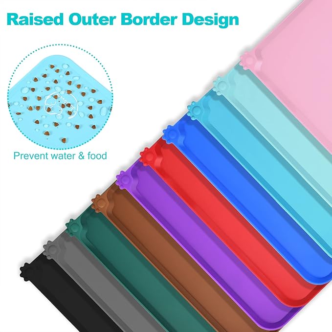 Silicone Waterproof Dog Cat Pet Feeding Mats, Non Slip, Easy Clean Pet Dog Cat Bowl Mats Placemat (24" x 16") Blue