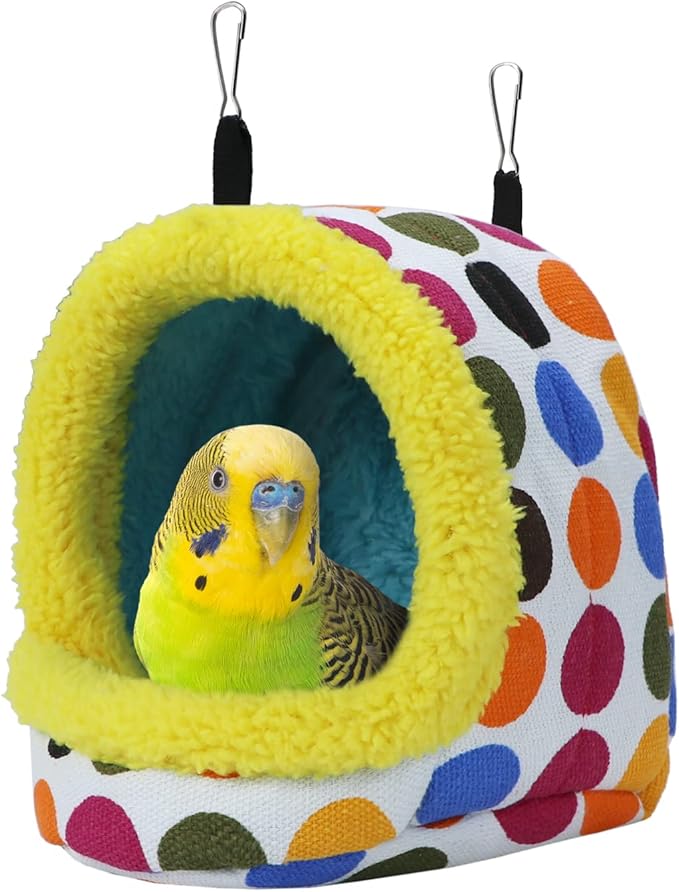 Litewoo Bird Hanging Hammock Winter Warm Parrot Nest House Bed Plush Snuggle Pet Cave Hammock Toy for Conure Lovebird Budgie Parakeet Cockatiel Cage Accessory (Medium)