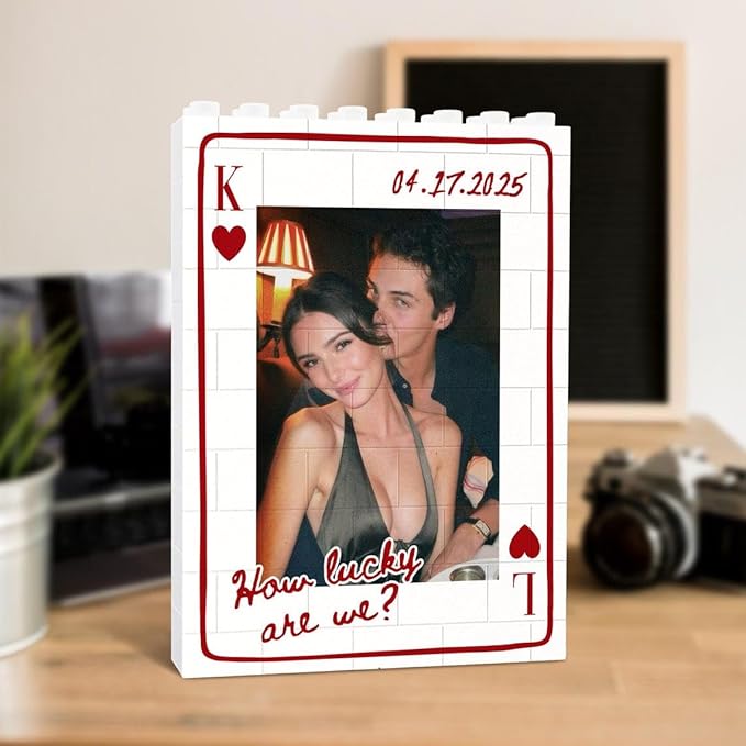 NAZENTI Custom Photo Building Block Gifts for Anniversary, Personalized Couple Playing Card Puzzle Blocks, Valentines Day Gifts for Boyfriend, Romantic Home Decor for Him, Picture Memory Desktop