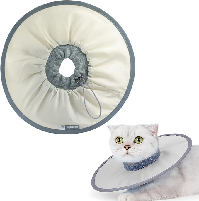 11.5 Inch Adjustable Elizabethan Collar for Cats - Soft & Comfortable Cat Cone Collar to Stop Licking & Scratching, Waterproof & Breathable Pet Cone(Ivory White)