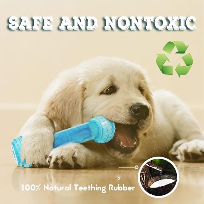 Puppy Chew Toys for Teething Puppies, Cooling Dog Toys Natural Teething Rubber, 2 Pack Freezable Teething Toys, Cleaning Teeth and Protects Oral Health Both Small Dogs & Medium Dog Suitable