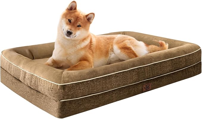 Waterproof Memory Foam Dog Beds for Extra Large Dogs Non-Slip Orthopedic Dog Beds Washable Couch Pet Bed with Removable Cover (Brown, Large)