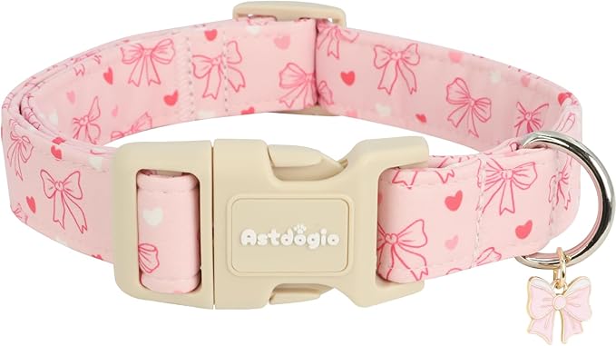 Pink Bow Dog Collar, Adjustable Cotton Dog Collar for Small Medium Large Dogs, Cute Puppy Collars for Girl Female Dogs, Ideal for Gifts,Pet Accessory,XS