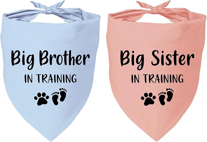 2 Pack Dog Bandana Pregnancy Announcement, Big Brother Sister in Training Gender Reveal Puppy Dog Scarf Accessories, Adjustable Pet Bandana Scarf for Small Medium Large Dogs