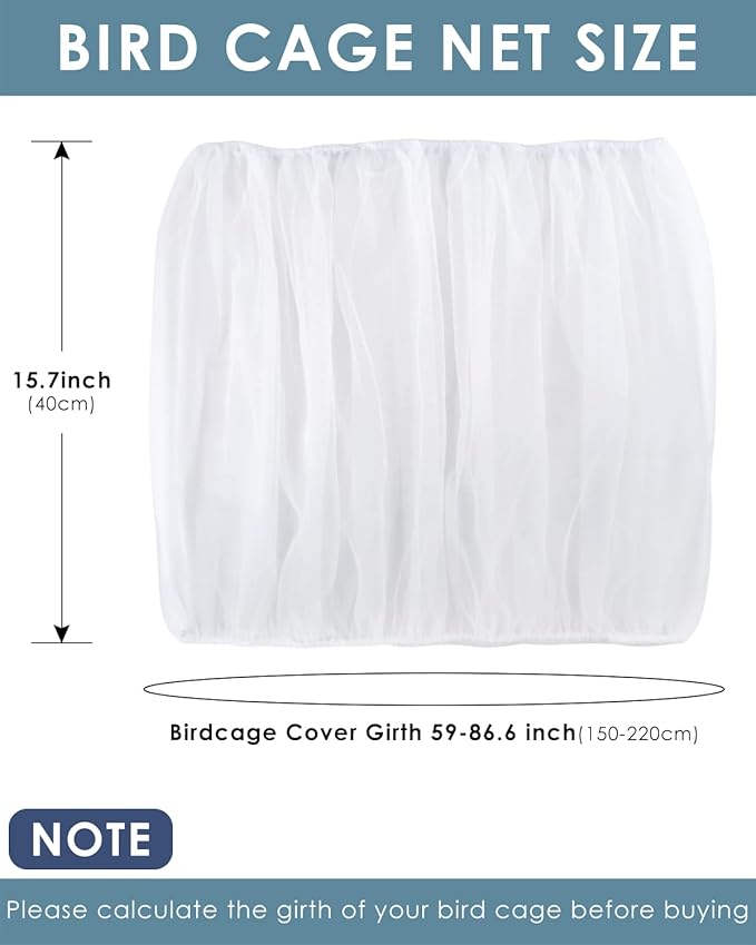 Bissap 2 PCS Bird Cage Seed Catcher, 59-90'' Universal Birdcage Net Nylon Adjustable Elastic Band Stretchy Skirts Mesh Cover for Parrot Cage Seed Guard (Not Include Birdcage)- White & Black