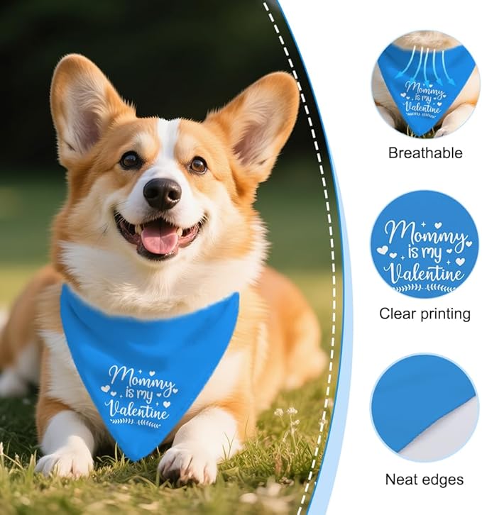 Funny Valentine's Day Dog Bandana for Dogs Boys Puppies, Mommy is My Valentine Dog Bandana, Cute Holiday Party Pet Scarf Accessories, Blue Valentines Birthday Gifts for Dogs Mom, New Pets Gifts