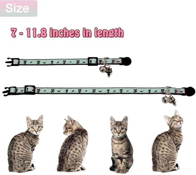 2 Pack Glow in The Dark Cat Collar with Bell Breakaway Safety Cat Puppy Collars with Pendant Red and Black