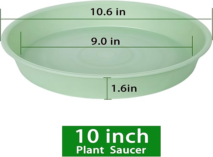 6 Pack of 10 inch Plant Saucer Blue, Heavy Duty Plastic Plant Saucer 10 inch Round, Flower Plant Saucers for Indoors, Plant Trays for Planter 8"/9"/10" (10", Light Green)