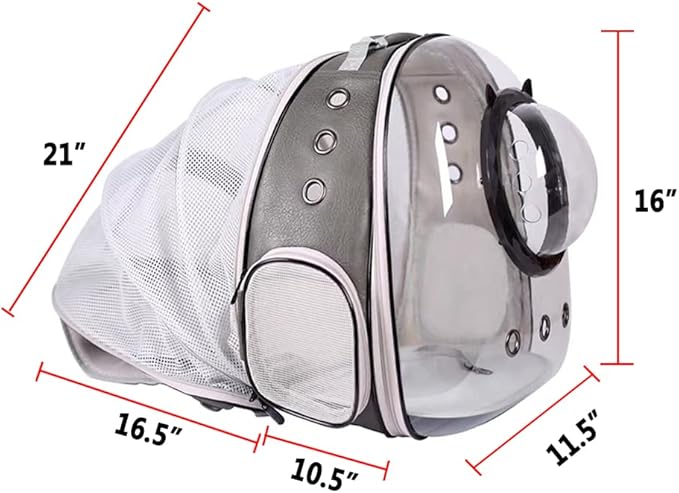 Expandable Cat Carrier Backpack, Backpack for Cats Kitten Small Puppy, Airline Approved Cat Bubble Backpack, Space Capsule Astronaut Carrier (Grey, Back Extension)