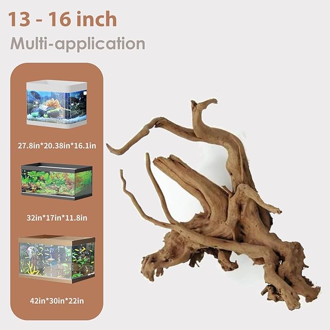 Jorewood Natural Large Spiderwood Driftwood for Aquarium Decor Rptile Fish Tank Decoration Assort Branch 13-16'' Pack of 1