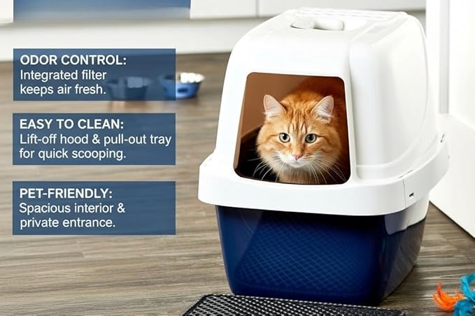 Large sifting Hooded Enclosed cat Litter Box, semi-Closed pet Litter Container with sifting Tray