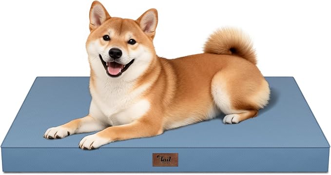 Outdoor Dog Bed for Medium Dogs, Waterproof Dog Crate Mat Orthopedic Egg Crate Foam Pet Bed with Washable Removable Oxford Cover, Blue
