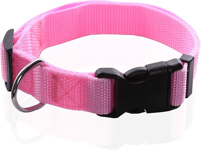 Adjustable Nylon Dog Collar, pet Collar 1 Inch 3/4 Inch 5/8 Inch Wide, for Large Medium Small Dogs (M(3/4" x 14-21"), Pink)