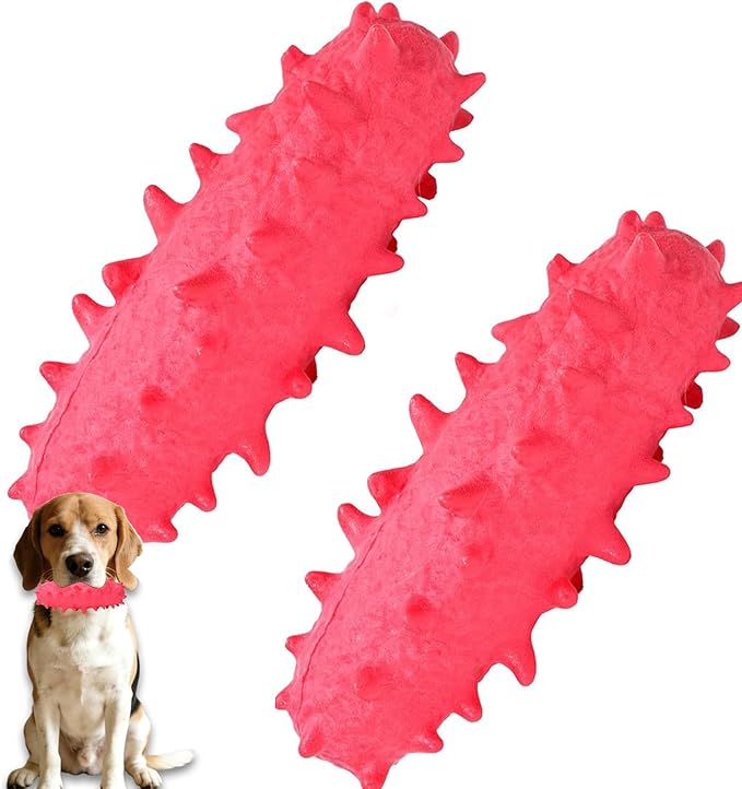 2 Pack Dog Toys for Aggressive Chewers, Tough Puppy Chew Toys Teething Bone for Puppies, Soft Foaming Rubber Interactive Toys for Small Medium Breed (Pink)