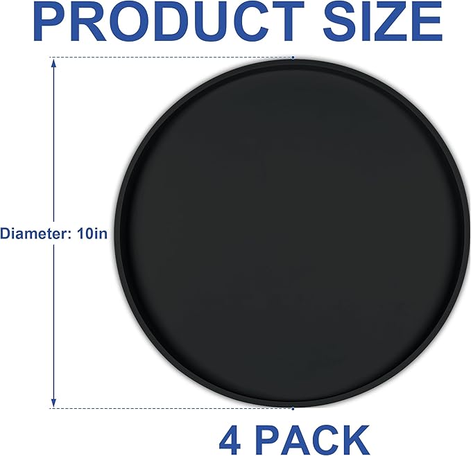 4 PCS Thickened Pet Silicone Food Mat, Nonslip Waterproof Cat Dog Feeding Bowl Mats with Raised Edges for Food and Water Prevent Spills, Round Eating Tray for Floors, Puppy Kitten, 10'' x 10''