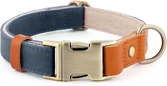 Plutus Pet Genuine Leather & Hemp Dog Collar – Adjustable Heavy Duty Pet Collar with Quick Release Metal Buckle, Soft & Stylish for Puppy and Small, Medium, Large Dogs (Blue, XS)
