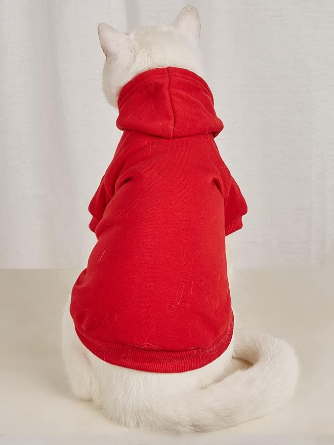 QWINEE Basic Dog Hoodie Sweatshirt Puppy Sweater Warm Cat Costumes Pet Clothes for Chihuahua Puppy Kitten Small Medium Dogs Red Medium