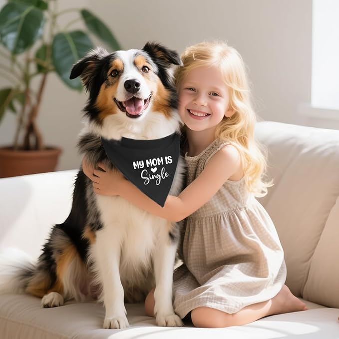 My Mom is Single Funny Dog Bandana, Valentine's Day Dog Bandana, Adjustable Pet Scarf Pet Accessories for Dogs Lovers Single Mom, Funny Valentine's Birthday Gifts for Mother Dogs Lovers