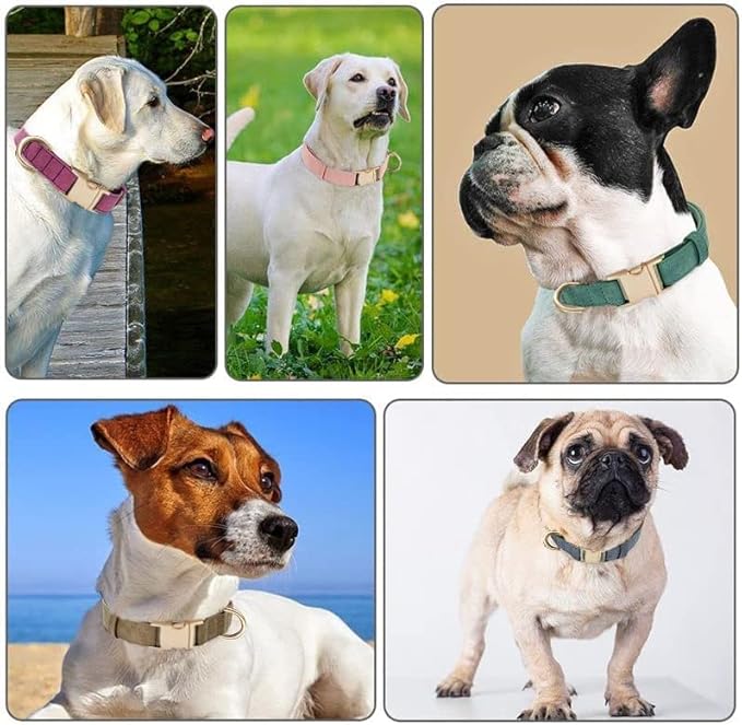 Soft Cotton Dog Collar with Metal Buckle Adjustable Heavy Duty Comfy Corduroy Collars for Small Medium Large Dogs,Brown,Large