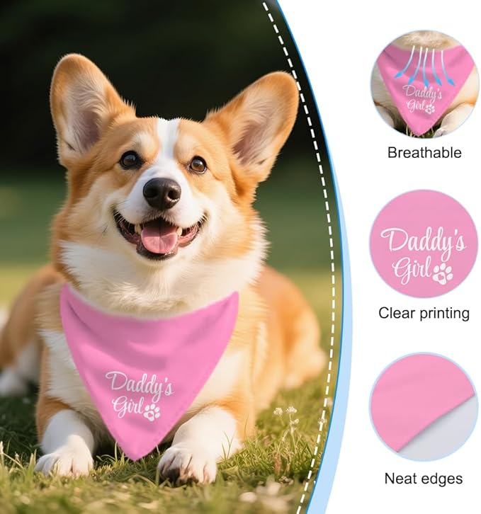 Daddy's Girl Funny Dog Bandana, Valentines Day Dog Bandana for Dogs Lovers Gifts, Pink Pet Scarf Accessories for Birthday Party Gender Reveal, Father's Day Christmas Birthday Gifts for Girl Pet
