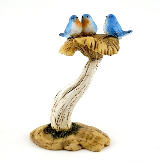 Top Collection 4402 Miniature Fairy Garden & Terrarium 3 Bluebirds on Mushroom Bird Bath Statue, Small