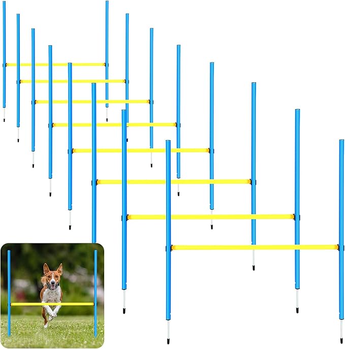 8 Set Dog Agility Jump Adjustable Dog Agility Hurdle Training Equipment Portable Jumper Hurdle Park Indoor Outdoor Exercise Tool 3.44ft High/ 2.95ft Wide(Blue and Yellow)